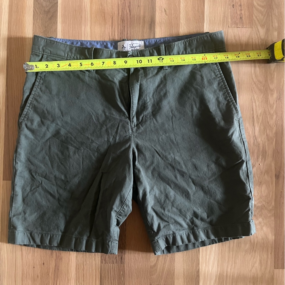 Olive penguin shorts. Worn once or twice. Someone else should enjoy these!